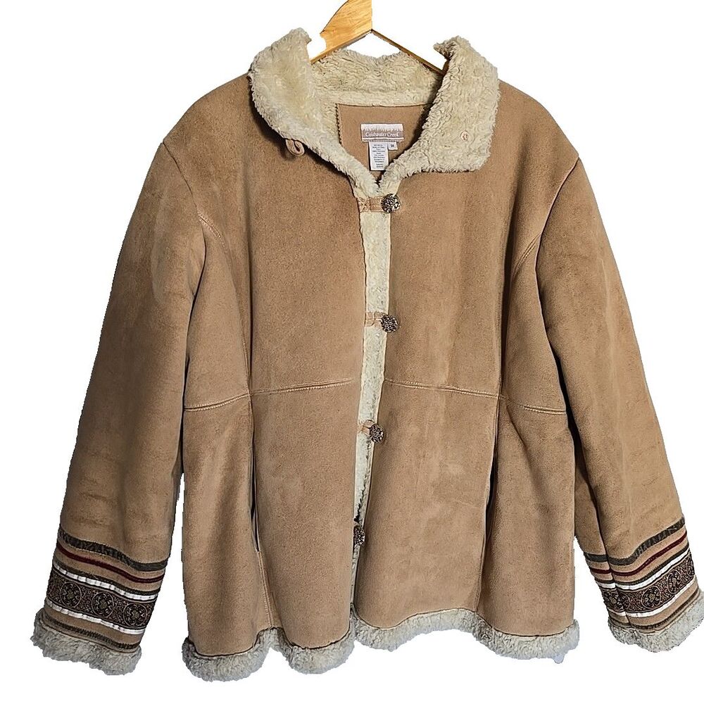 Vintage Y2K Women’s 2XL Faux Suede Jacket Friends Phoebe Embroidered Coldwater